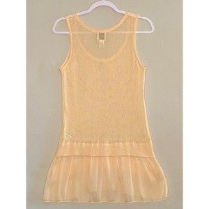 August Moon Womens Sheer Knit Top Size Medium Pale Orange Linen Blend